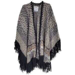 Studio Donegal Poncho Irish Handwoven Pure Wool Multicolored  Vintage 1980s